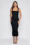 Glow Getter Square Neck Bodycon Midi Dress - Black