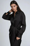 Good Days Satin Belted Midi Dress - Black