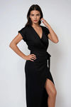 Invisible String Wrap Slit Maxi Dress - Black