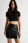 Kaylynn Black High Waisted Pleather Slit Mini Skirt