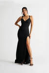Kiera Black Glitter Open Back High Slit Maxi Dress