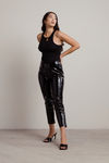 Kyra Black High Waist V-Cut Faux Leather Crop Pants