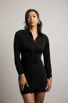 Lean On Me Button Up Bodycon Mini Dress - Black