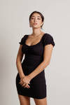 Leila Black Puff Sleeve Ruched Bodycon Mini Dress