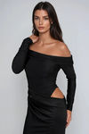Love Scars Satin Off Shoulder Maxi Dress - Black