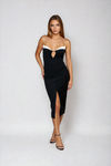 Lover Girl Satin Slit Midi Dress - Black