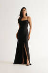 Lucia Black Draped Bustier Corset Slit Maxi Dress