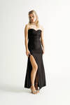 Lyanna Black Strapless Pleated Side Slit Maxi Dress
