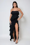 Magic Love Ruffle Slit Maxi Dress - Black