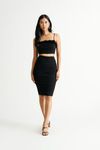 Maiko Black Fuzzy Trim Crop Top And Ruched Skirt Set