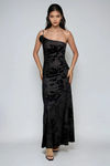 Midnight Bloom Floral Velvet Maxi Dress - Black