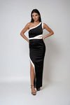 Midnight Sky One Shoulder Satin Maxi Dress - Black