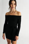 Miss Me Black Off Shoulder Ribbed Sweater Bodycon Dress