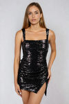 Move Spark Square Neck Sequin Mini Dress - Black