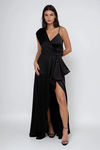 On My Way Satin Pleated Maxi Dress - Black