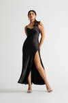 Our Moment Black Cowl Neck Satin Slit Maxi Dress