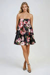Spellbound Glow Strapless Floral Mini Dress - Black Pink