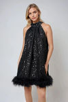 Play On Feather Sequin Mini Dress - Black