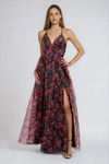 Warm Whisper Floral Organza Maxi Dress - Black Red