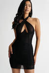 Selene Black Sheer Mesh Halter Bodycon Mini Dress