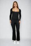Slay Fit Long Sleeve Square Neck Jumpsuit - Black