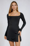 Sleigh All Day Square Neck Slit Mini Dress - Black