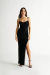 So Gone Black Rhinestone Side Slit Bodycon Maxi Dress