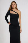 Soft Seduction One Shoulder Slit Maxi Dress - Black