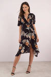 Spring Fling Black Floral Wrap Dress