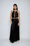 Starlit Skin Metallic Open Back Maxi Dress - Black
