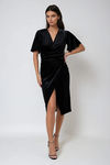 Stuck With You Velvet Wrap Midi Dress - Black