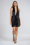 Sultry Glow Plunge Satin Mini Dress - Black