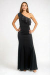Sway in Style Ruffled One Shoulder Maxi Dress - Black