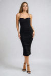Sweet Drama Ruched Sweetheart Midi Dress - Black
