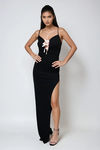 Sweet Melody Bow Slit Maxi Dress - Black