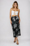 Tender Glow Floral Satin Midi Skirt - Black