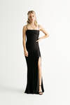 Time To Go Black Ruched Slit Maxi Dress