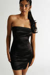 Trinnie Black Satin Jersey Foldover Bodycon Mini Dress