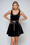 Twinkle Grace Velvet Bow Mini Dress - Black