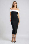 Glow and Go Off Shoulder Bodycon Midi Dress - Black/White