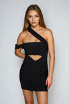 Wild Pulse One Shoulder Front Cutout Mini Dress - Black