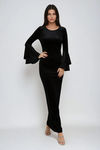 Willow Velvet Bell Sleeve Maxi Dress - Black
