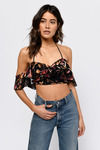 You're All That Matters Black Velvet Ruffle Crop Top 