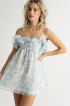 Leaves And Branches Blue Multi Ruffled Babydoll Dress