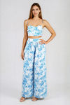 Pack Light Print Smocked Cropped Top & Pants Set - Blue