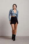 Sivir Blue Thermal Collared Button Crop Top