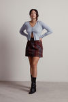 Clueless Brown Blue Plaid Suede Pocket Mini Skirt