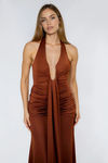 Own the NIght Plunge Bodycon Maxi Dress - Brown