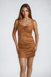 Rustic Muse Lace Up Suede Mini Dress - Brown
