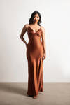 Set The Bar Satin Cami Maxi Dress - Brown